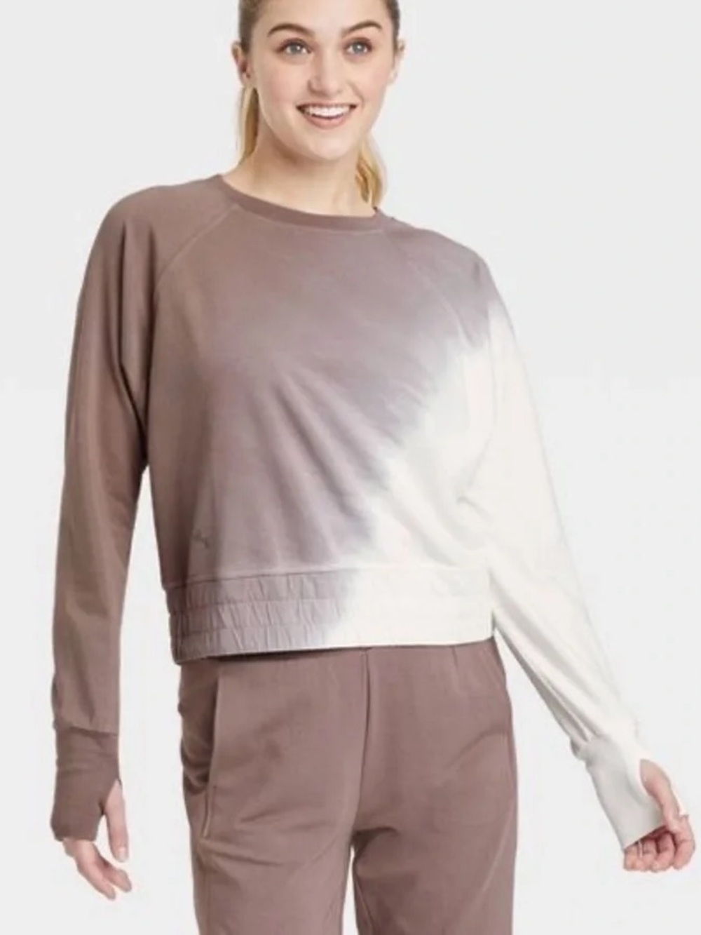 JoyLab Taupe Cream Ombre Tie Dye Crewneck Pullover Sweatshirt